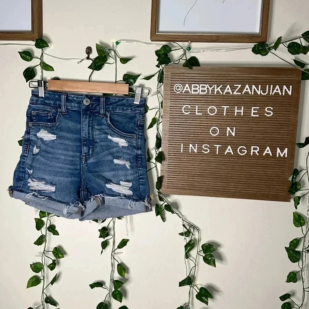 American Eagle Curvy High Rise Shortie Denim Shorts